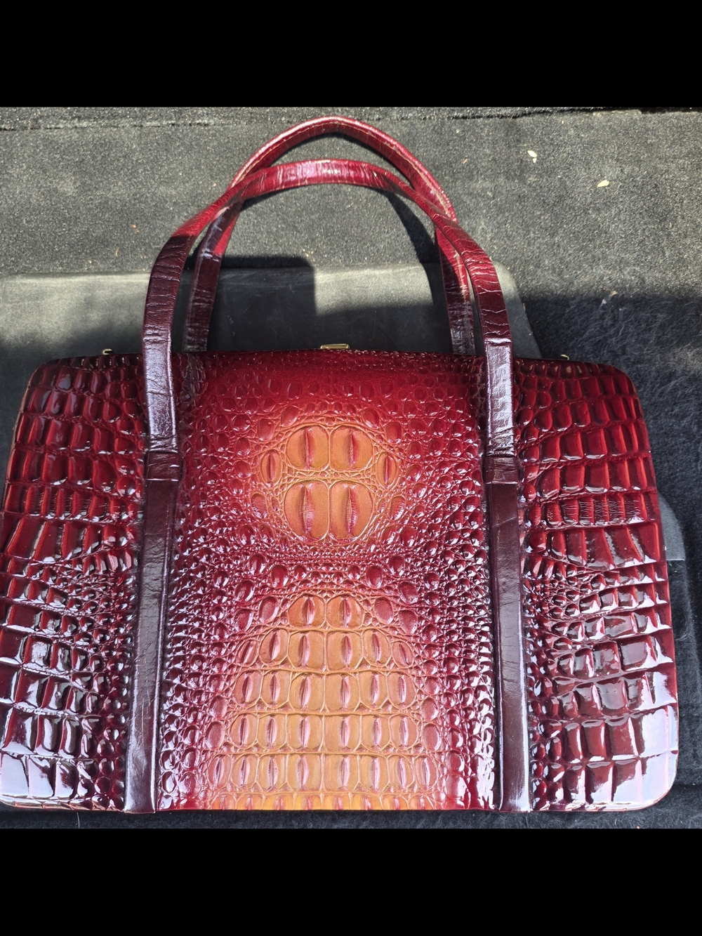 Womens Vintag Red Croc-Embossed Leather Handbag